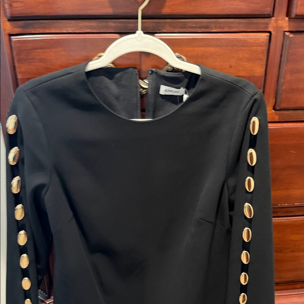 Simhhai Black Dress with Gold Button Details